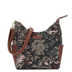 Women's Hobo Bag in Vintage Pattern Tapestry Fabric & Leather Crossbody Sling